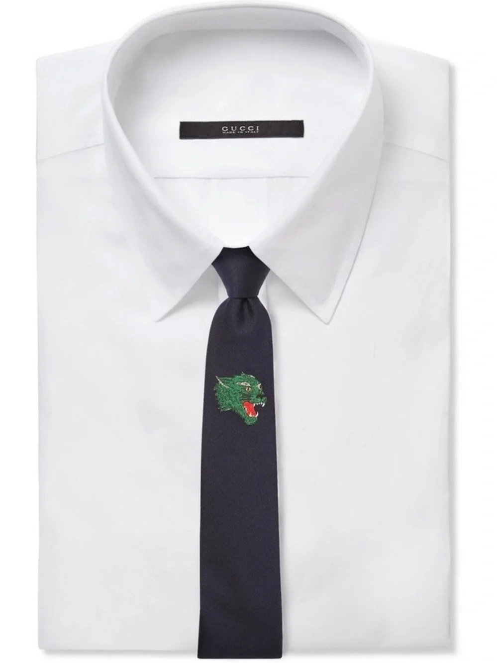 Gucci Panther Appliqué Silk and Wool Blend Tie